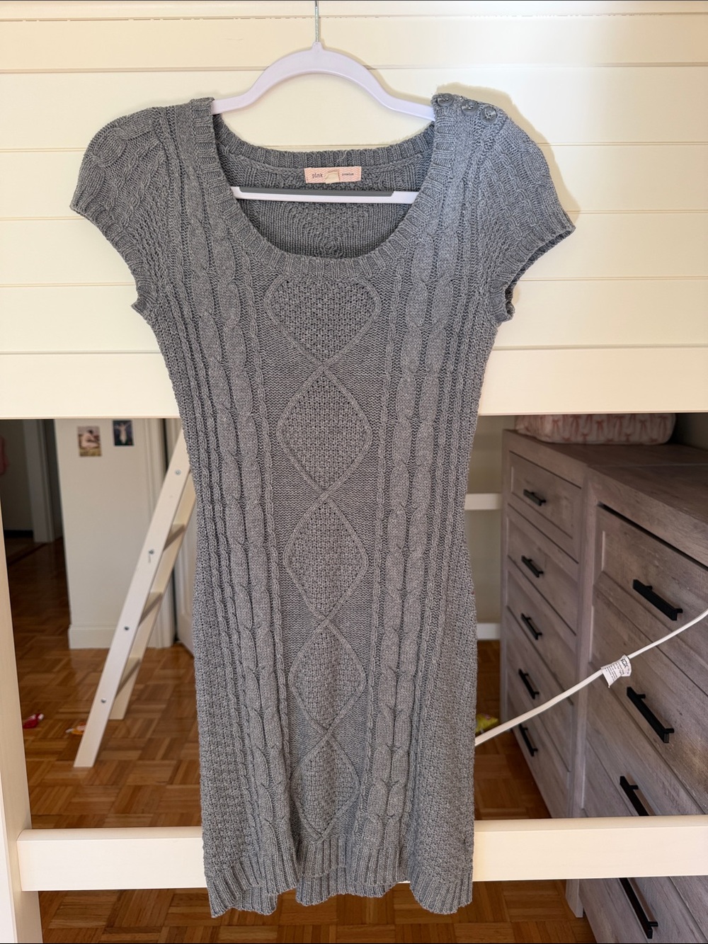 Pink Rose Gray Cable Knit Mini Dress